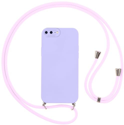 Vauki Funda para iPhone 8 Plus/iPhone 7 Plus con Cuerda, Carcasa Silicona AntiChoque con Correa, Case con Ajustable Colgante Collar Suave Cuello para iPhone 8 Plus, Cordón-Púrpura