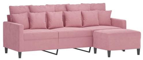 vidaXL Sofa 3 Sitzer, Couch mit Fußhocker, Liegesofa für Wohnzimmer, Polstersofa Sessel Relaxsofa Loungesofa Relaxcouch TV Sofa, Rosa Samt