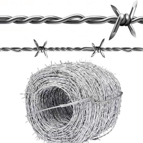 CINVSERW Stacheldraht Verzinkt, Stacheldrahtrolle Weidedraht Rolle Zug und Bruchfest, Stacheldrähte 1,8 mm Drahtstärke Drahtzaun, Weidezaun, Wildzaun für Tierabwehr und Objektschutz (150m)