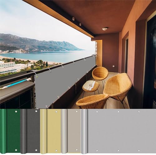 AEREY Sichtschutz Balkon - 200x500cm, Balkonverkleidung Sichtschutz, Wind- und UV-Schutz, 100% Privatsphäre Deko für Balkongeländer, Terrasse & Garten - Hellgrau