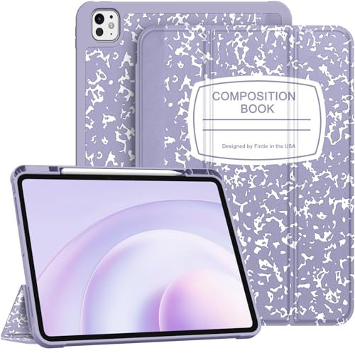 Fintie SlimShell Case for iPad Pro 13-inch (M5) 2025 / (M4) 2024 - [Built-in Pencil Holder] Soft TPU Protective Stand Back Cover with Auto Wake/Sleep, Composition Book Lilac