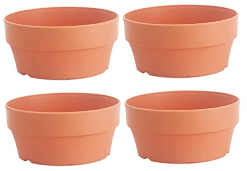 BESPORTBLE Lot de 4 pots de fleurs, ronds, en plastique, kaki, diamètre : 14 cm, faciles à transporter, pour l'intérieur et l'extérieur, moderne, pour le bureau et la maison