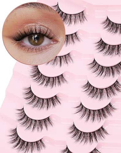 Onlyall Natürliche Look Wimpern Wispy Lashes Falsche Wimpern Natürliche ausgestellte Fake Wimpern Fuffy Strip Wimpern Weiche flauschige 7 Paar DK-08