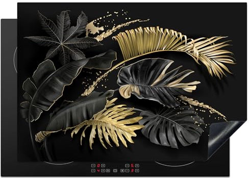 KitchenYeah© Copri Piano Induzione 75x52 cm Cucina Coprifornelli Copertura Protezione Cottura Tutto per la Cucina Foglie - Oro - Nero - Lusso