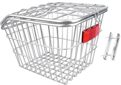 harayaa Bike Rear Basket with Bike Reflector and Lid Women Men Iron Bicycle Storage Basket Cycling Basket for Camping Luggage Riding