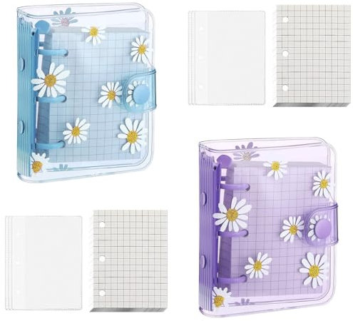 NIYATA 2 Sets Mini-Ordner, mit 3 Ringen, Mini-Einbanddeckel, transparent, Notizheft mit losen Blättern, mit Innenpapier, Aufbewahrungstasche, Mini-Taschenbücher