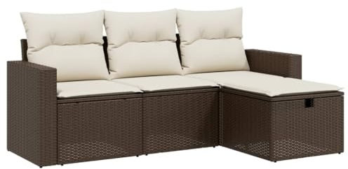 vidaXL Garten Sofa Garnitur 4-TLG., Gartenmöbel Set mit Kissen, Sitzgruppe für Garten Terrasse, Modular Gartensofa Lounge Hocker, Braun Poly Rattan