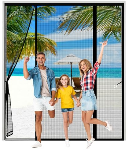 Moustiquaire Porte Fenetre Magnétique, Rideau Moustiquaire Magnétique, Rideau Porte Anti Insectes Mouche Moustique, Noir Moustiquaire Baie Vitree Coulissante, sans Percer Facile à Installer-180x220cm