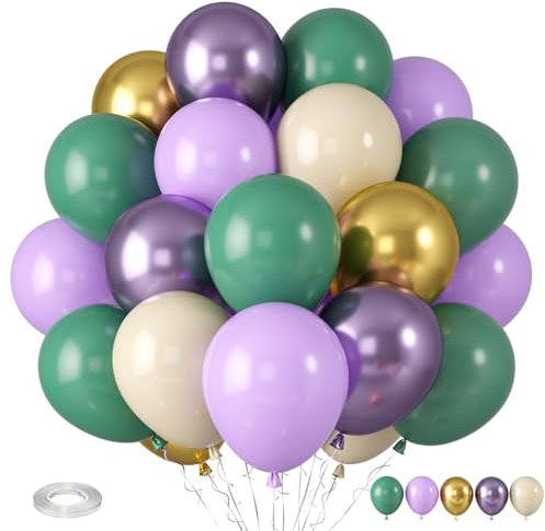 Palloncini Viola E Verde Salvia, Palloncini Viola Lavanda E Salvia, Palloncini Crema, Bianco Oro, Palloncini Viola E Oro Metallizzati Per Decorazioni Per Compleanni, Matrimoni, Feste E Baby Shower