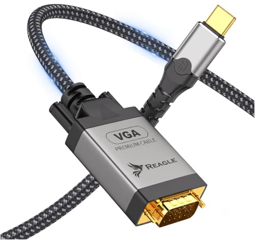 Reagle Cavo USB-C a VGA 1,8 m Full HD 1080p adattatore per monitor, proiettore e dispositivi più vecchi, connettori dorati, estremità in alluminio, plug & play, compatibile con laptop e smartphone