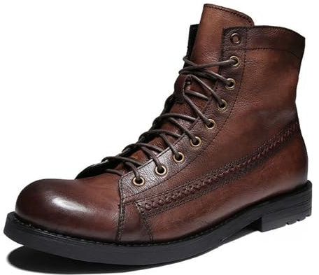 LMUIPMAA Botas Moto Impermeables Hombre Cuero Militares Cordones Moteras Botines,Marrón,43 EU