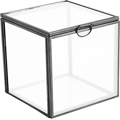 COLLBATH 1 Stück Karton Glaskasten Modell Vitrine Mit Deckel Quadratische Behälter Mit Deckel Quadratischer Ständer Retro-schmuckbehälter Ringständer Golden Metall