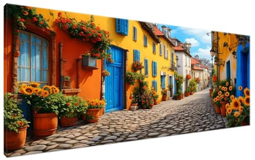 Peinture Numero Adulte Petite Ville, Kits de Peinture au Numéro Rue Numéro d'Art Complet Kit Creatif Bricolage Adulte Peinture par Numero Avec Peinture et Pinceau, Decoration Chambre 70x140cm G3-331