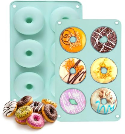PaWuKi Silikon-Donut-Form, antihaftbeschichtet, für 6 große Backen, perfekt geformte Donuts, Kuchen, Kekse, Bagels (Minzgrün)