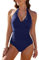 RITOSTA Costume Intero Donna Contenitivo Costumi da Bagno Donna Curvy Costume Donna Piscina Scollo a V Costumi Interi Mare Push Up Swimsuit Regolabili Swimwear Collo Appeso(Marina,L)