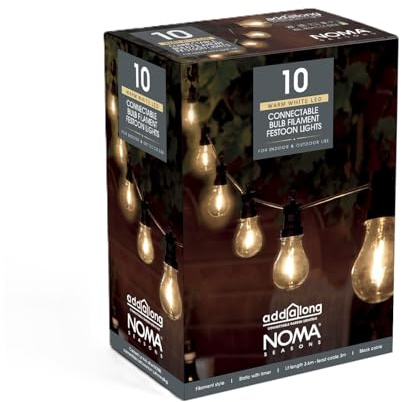 NOMA Connectable Festoon Garden Lights, 6.8 m (Pack of 1) | 10 Warm White LEDs, Connectable Design, for Indoor & Outdoor Use, Easy Setup