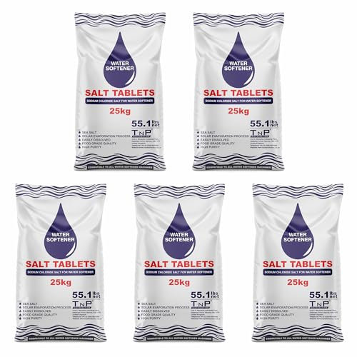 TnP 25 Kg Salt Tablets Water Softener Food Grade Compatible to All Water Softner Machines Food Grade 100% Genuine British Salt Tablet Of Premium Quality Best For Laundry Kitchen Dish Washing (5 Bags)