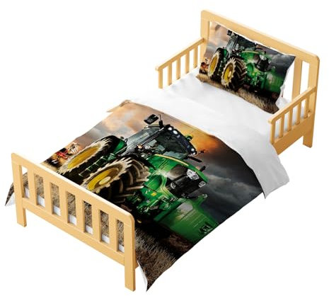 CXYXHW Traktor Kinder Bettwäsche-Set 2 teilig,120x150cm Einzel bettbezug Set mit 1 Kissenbezug,3D Drucken Cartoon-Stil Bettwäsche mit Reißverschluss. (Traktor A, 120x150cm)