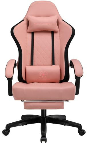 Fabric Gaming Chair with Footrest, Ergonomic Computer Desk Chair with Pocket Spring Cushion Home Office High Back Support Lumbar Support Heavy Duty Wide (Orange)