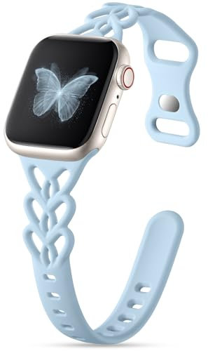 Wepro Slim Braided Silicone Band: for Apple Watch Series 9 Bands for Women 8 7 41mm Series 11 10 42mm SE 2nd Generation 40mm 6 5 4 for iWatch 3 2 1 38mm Cute Heart Breathable Thin Sport Strap Sky Blue