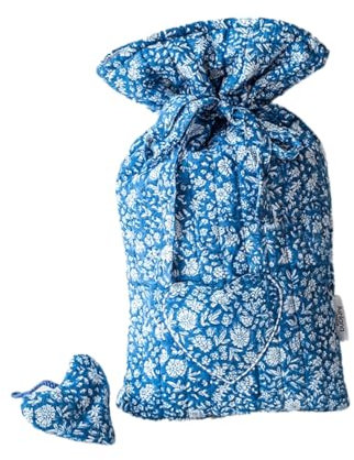 Ashiana Quilted Hot Water Bottle with Lavender Filled Heart Pillow (Blue)