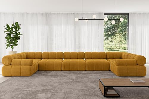 ALTDECOR Modulares Sofa Ecksofa in U-Form Corner modular Sofa Eckcouch Couch Wohnlandschaft Cauchsofa Polstersofa Birno-U3-475x190x70 cm Senfgelb
