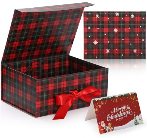 Weihnachtsgeschenkbox,GeeRic Geschenkbox, Verpackungswelt Geschenk-Box mit Deckel 29 * 22 * 10.5cm Premium Geschenkbox mit Magnetverschluss und Geschenkband für Feiertage