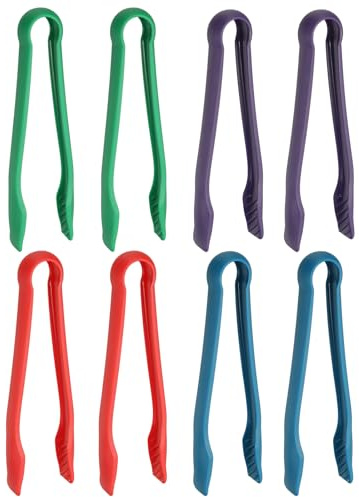 sourcing map 8 Pcs Toaster Tongs, 10 Inch Kitchen Serving Tongs Bread Salad Clip Heat Resistant Food Clamps for Cooking Baking BBQ Buffet Tools, Blue/Green/Purple/Red