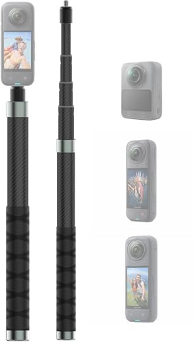NEOSOU 110cm/43.3-inch Invisible Selfie Stick Pole, Carbon Fiber Extension Rod for Insta360 X5 X4 X3 DJI Osmo 360 Nano, Lightweight/Waterproof/Extendable/Telescopic for 360 Camera Accessories