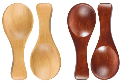 Small Wooden Spoons 4 Pcs, Mini Handmade Tea Spoons Tiny Short Handle Scoop Wood Condiment Spoons for Salt Sugar Spices Jars Honey Teaspoon (8cm x3.2cm)
