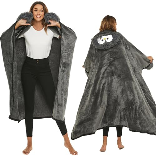 RNPKZ Tragbare Decke, Kuscheldecke mit Handschuhen Weiche, Sofadecke Wearable Blanket, Tragbare Kapuzendecke, Wearable Blanket, Ideal Geschenke für Zuhause, Reisen, Tierliebhaber (Pinguin, 150x125cm)