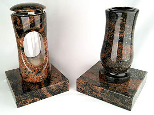 designgrab Design - Lampada Tomba Porta Candela con Vaso e 2 Piedistalli in Granito AuroraArubaAurindiIndora