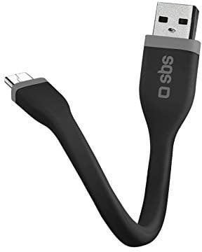 SBS Micro Cavo Dati e Ricarica, Lunghezza 12 cm, Connettori USB, Micro USB, Finitura Piatta Antigroviglio, per Smartphone, Tablet, Laptop, Pc, Nero