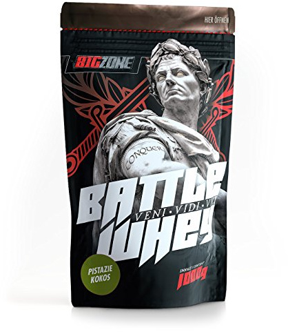 Big Zone BATTLE WHEY | Whey Protein Concentrate Eiweiss | Lecker Qualität Made in Germany | 1000g 1KG Pulver (Pistazie Kokos)