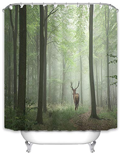 Xlabor Wald Duschvorhang 240x200cm Wasserdicht Stoff Anti-Schimmel inkl. 12 Duschvorhangringe Waschbar Badewannevorhang Muster-E 180x200cm