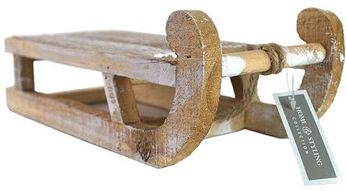 Home & Styling Holz-Schlitten mit Schlitten, Weihnachtsdekoration, klein, weiß gewaschen