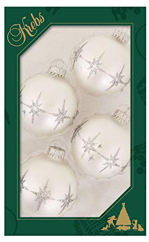 Krebs Glas Lauscha Silberne 7cm Kugel mit Silberglitter Bethlehem-Sternen