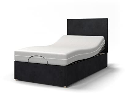 Backcarebeds Majestic Adjustable Electric Bed with Memory Foam Mattress (Large Single - Hidestyle Black). Adjustable Single Bed Including Bed Base, Patterned Headboard, Mattress & Hand Controls.