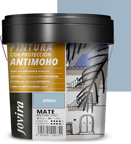 JOVIRA PINTURAS Pintura Antimoho, Evita el moho, resistente a la aparición de moho en paredes, aspecto mate. (4 Litros, Sirena)