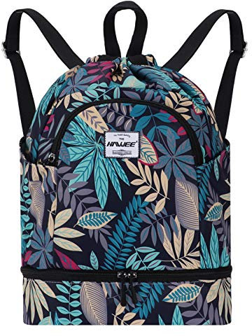 HAWEE Étanche Sac à Dos à Cordon Grand Sacs de Sport à Cordon de Serrage Sac à Dos Unisexe pour Femme Hommes Voyage Vie Quotidienne Plein Air Yoga Natation Plage, L, Feuille D'érable Bleue