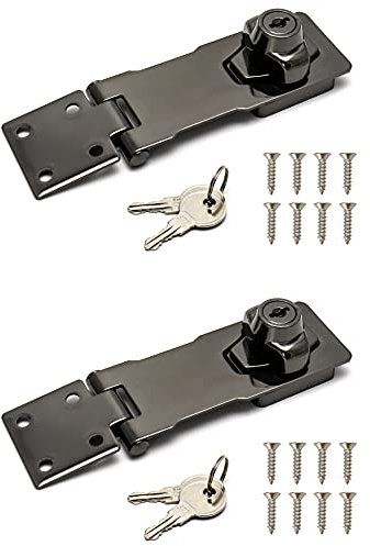 QWORK® Keyed Hasp Locks, Twist Knob Keyed Security Hasp Door Bolt Latch, Security Hasp for Front Door, Garage Door, Wooden Box, Windows, Cabinets, 4 Inch / 100mm, Black, 2 Packs