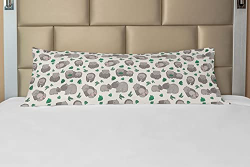 ABAKUHAUS Tier Körper Kissenbezug mit Reißverschluss, Wombats mit Blattpflanzen, Deko-Akzent Langer Kissenbezug, 53 x 137 cm, Ivory Tan