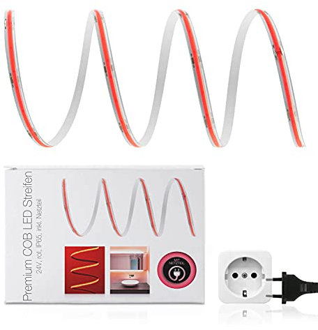 LED Universum COB LED Streifen Set rot mit Netzteil Band Strip Premium Filament 24V LED Streifen IP65 einfarbig (1 Meter)