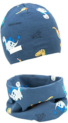 FORUHOO Mädchen Mütze Set mit Schal Kinder Beanie für Herbst Winter Baumwolle 2er(Set: Tier Dino.,44-48)