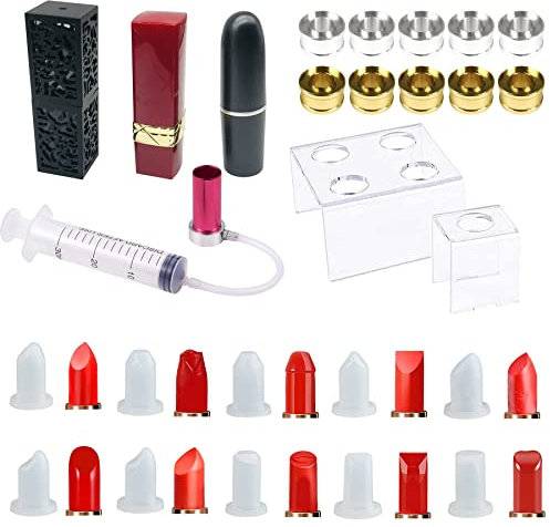 Allazone 26 Stück DIY Lippenstift Formwerkzeug Set, Silikon Basteln Gießform mit Entformer, Halterung, Tube, Ring und Bastelwerkzeug