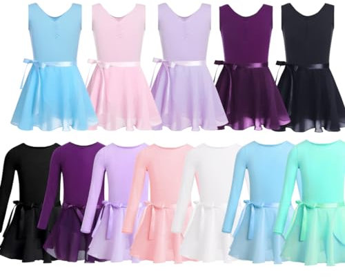 Abito da danza da bambina, a maniche lunghe, con tutù, abito da ballo, viola scuro, 140-146