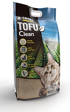 Croci Tofu Clean Litter 20L - Clumping Cat Litter, Biodegradable, flushes down the toilet, 100% vegetable, Long lasting Anti-odor Sand