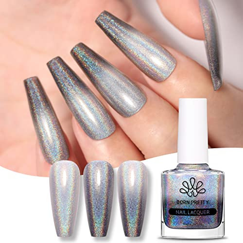 Born Pretty Pintauñas Negro Glitter - Esmaltes de Uñas Normales Holográfico Thermo Efecto Purpurina Esmalte de Uñas Secado Rapido Arco Iris Purpurina Super Brillante Nail Art Polish