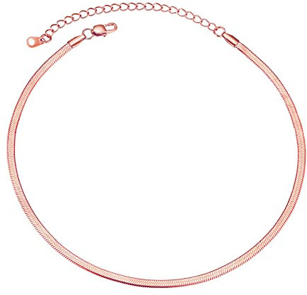 U7 Collana Donna Uomo Piatta a Serpente, 3mm Larghezza Oro Rosa Collana a Catena Piatta in Acciaio, 55 cm Regolabile Collane Gioielli di Moda, Idee Regalo Compleanno Natale per Donne Uomi