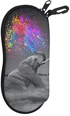 HUIACONG Brillenetui mit Clip Reißverschluss Brillenetui Sonnenbrillenetui weich, Elefant Batikfärbung, One size